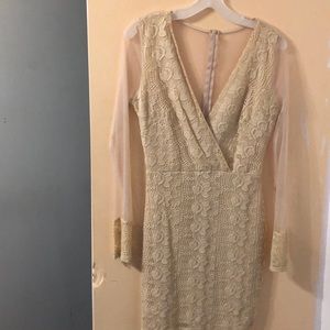 Long sleeve lace cream dress